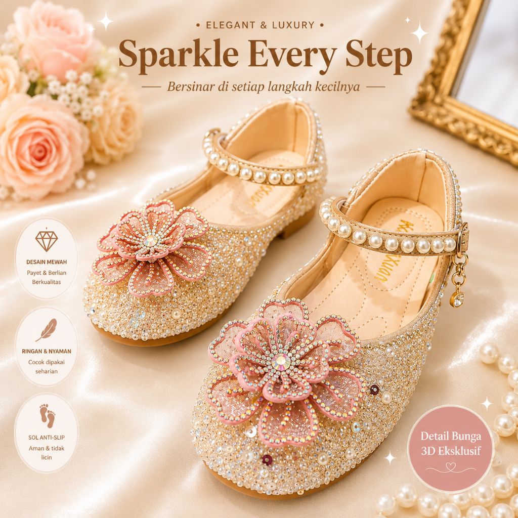 Pink salem flower 3D flatshoes รองเท้าปาร์ตี้เด็ก