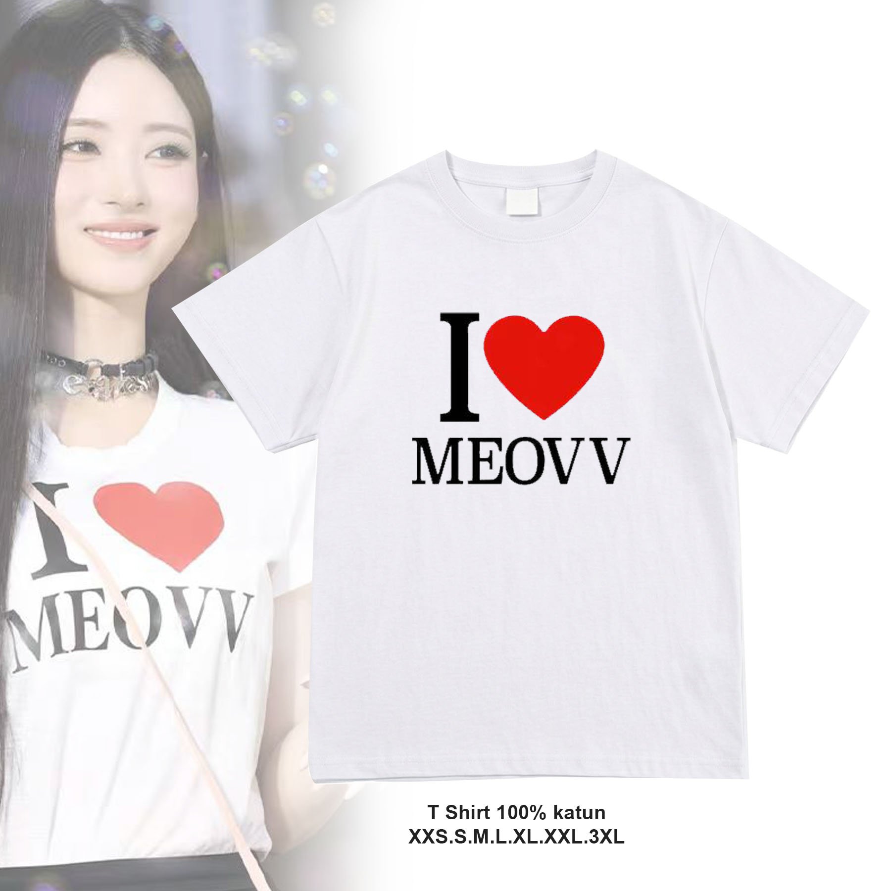 KATUN MEOVV เสื้อยืดเกาหลี I LOVE MEOVV ผ้าฝ้าย 100% combat S-3XL