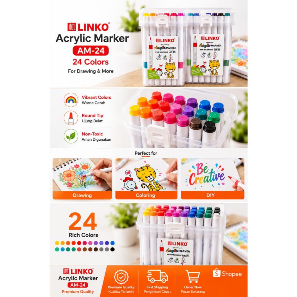ACRYLIC MARKER AM-24 LINKO / ACRYLIC MARKER 24 สี / ACRYLIC MARKER