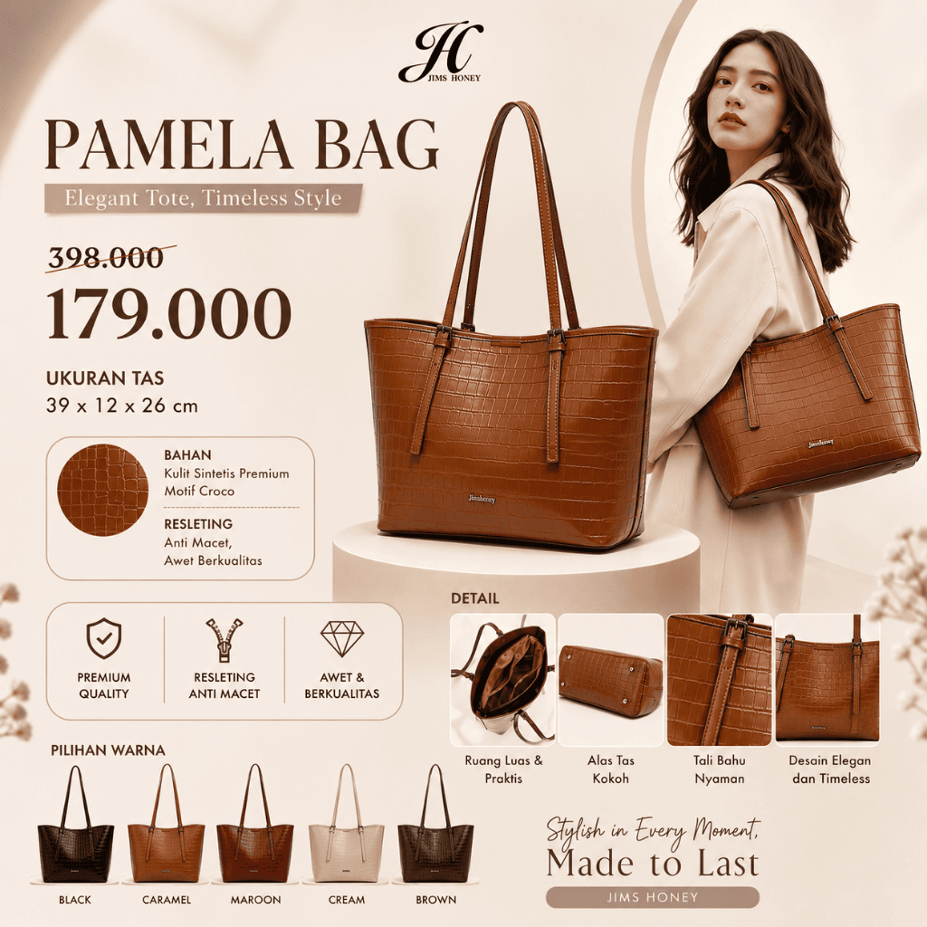 JIMS HONEY PAMELA BAG กระเป๋าสะพายผู้หญิง กระเป๋าสะพายพรีเมี่ยม TOTE BAG