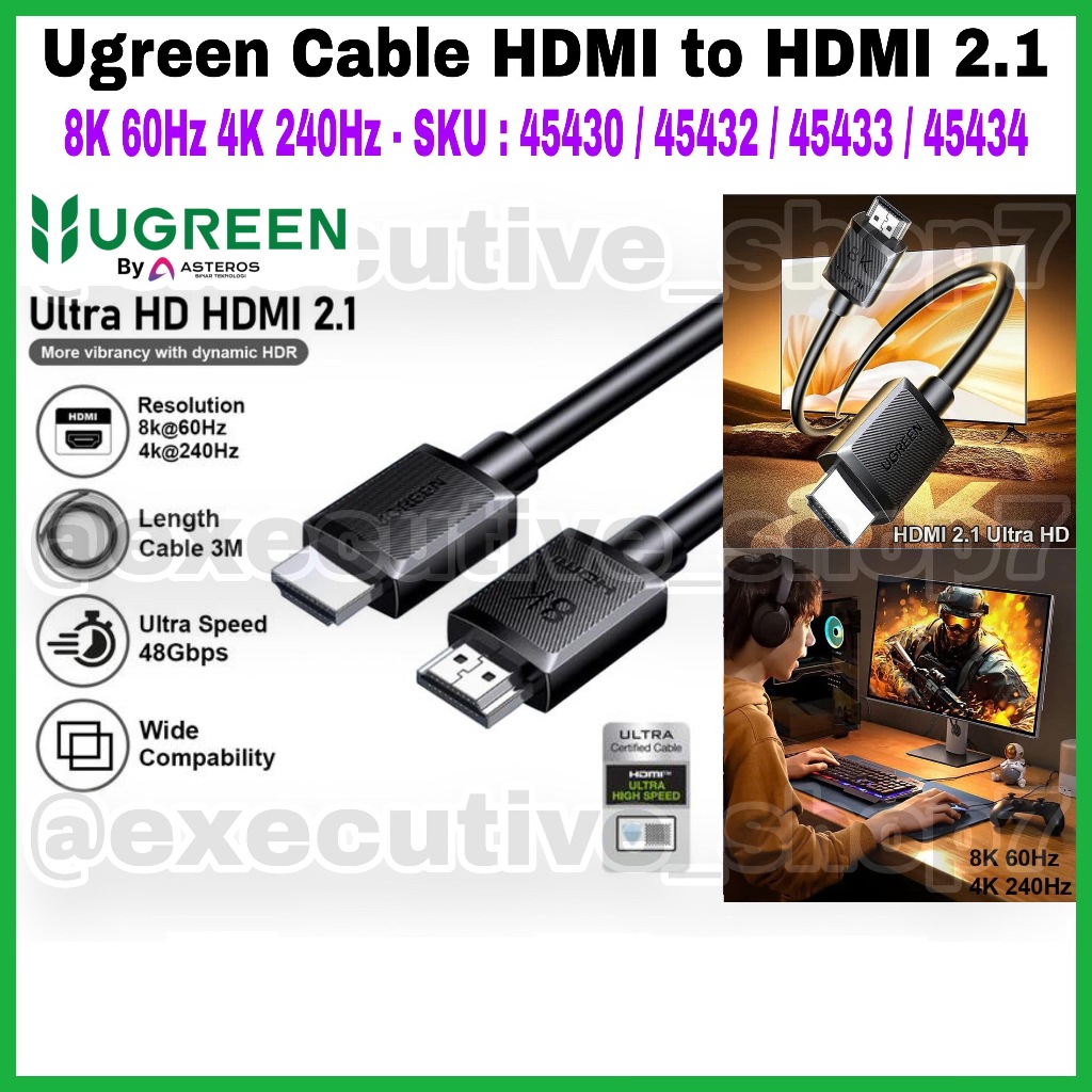 Ugreen Cable HDMI to HDMI 2.1 8K 60Hz 4K 240Hz - SKU: 45430 /45432 /45433 /45434