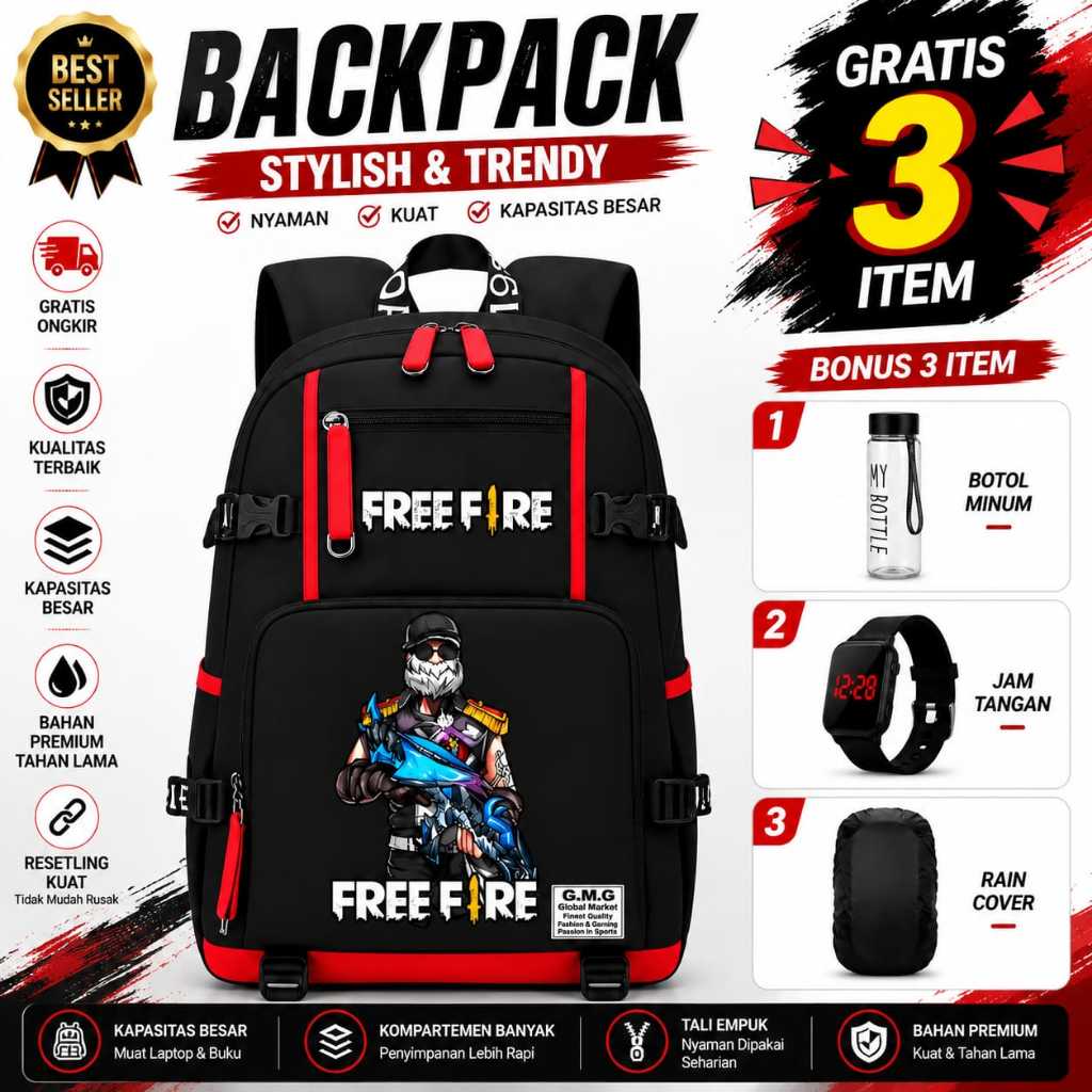 KZ - FREEFIRE GAMING SCHOOL BAG สําหรับ BOYS / ELEMENTARY SCHOOL และ MIDDLE SCHOOL BACKPACK / แนวโน้