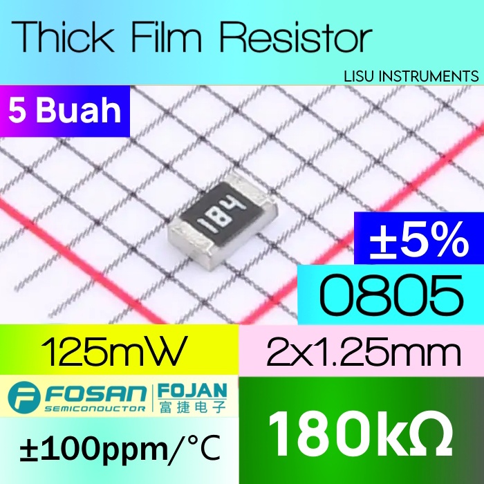 180k 08805 ±5% 125mW ตัวต้านทานฟิล์มหนา SMD 184 FRC0805J184TS FOJAN