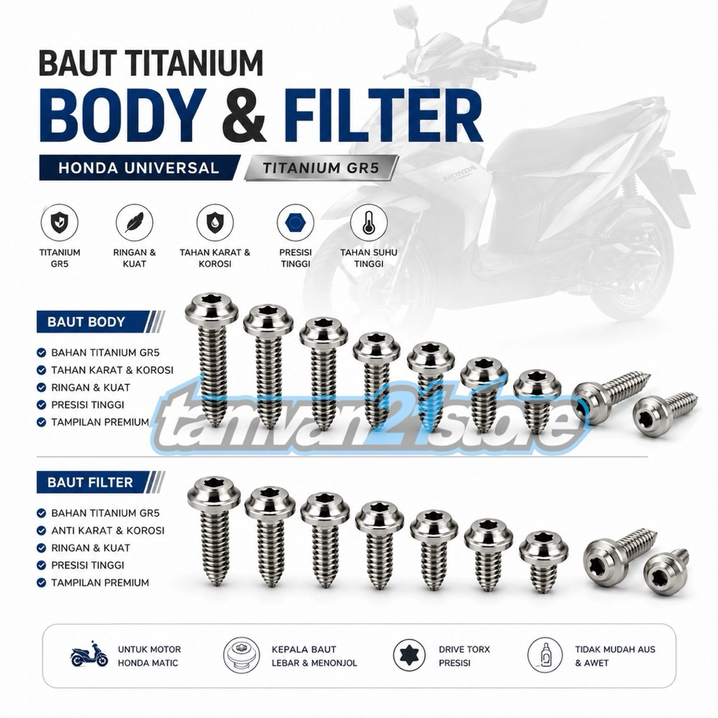 HONDA TITANIUM RAW BODY AND FILTER SCREW 4x16 / 5x20 ORIGINAL GR5