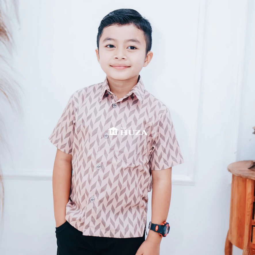 KAMEJA BATIK HUZA - เสื้อเชิ้ตแขนสั้นแขนสั้นของ CHILDRENS AXCEL HEM (4L)
