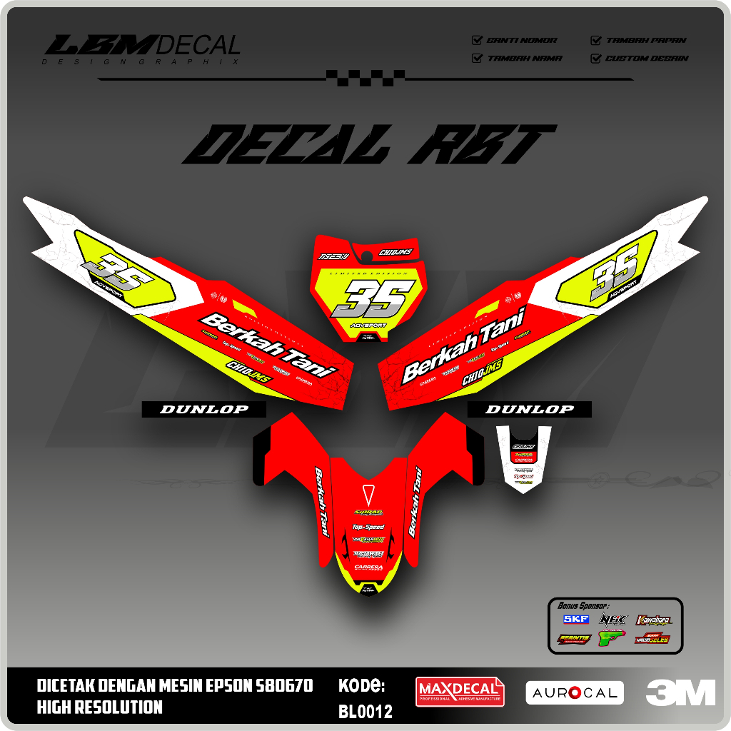 RBT/GTX VEGA R NEW Variation Sticker ล่าสุด RBT Modified Duck Striping Sticker รหัส BL0012