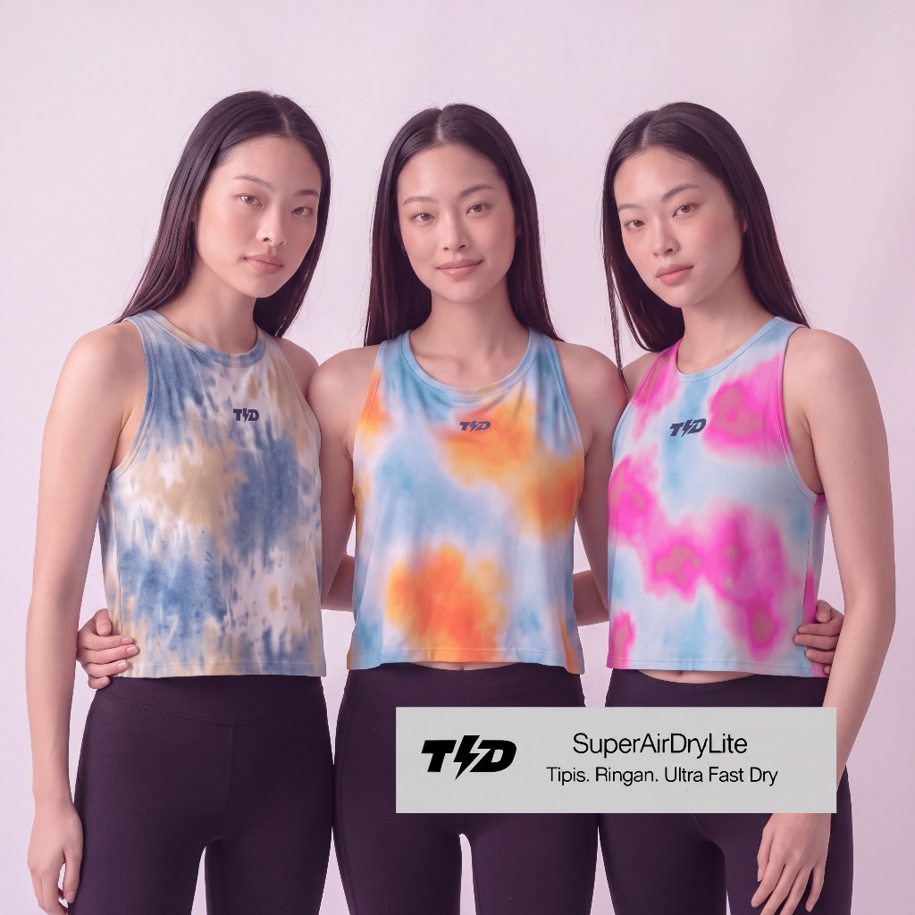 TDACTIVE Crop Tank Top Running Padel ผู้หญิงแห้งเร็วพิเศษแห้งเร็วแสงบางยืดเสื้อผ้าวิ่งยิม | มัดย้อม 