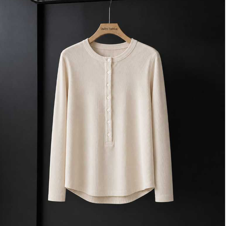 WOMENS HENLEY TOP \ SLIM FIT TOP สไตล์เกาหลี