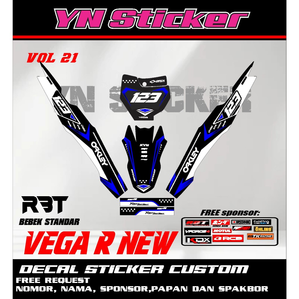 สติ๊กเกอร์ดีคอลใหม่ล่าสุด RBT VEGA R ใหม่ใหม่ล่าสุด YN VOL 21 ฟรี REQUEST NAME NUMBER และ SPONSOR