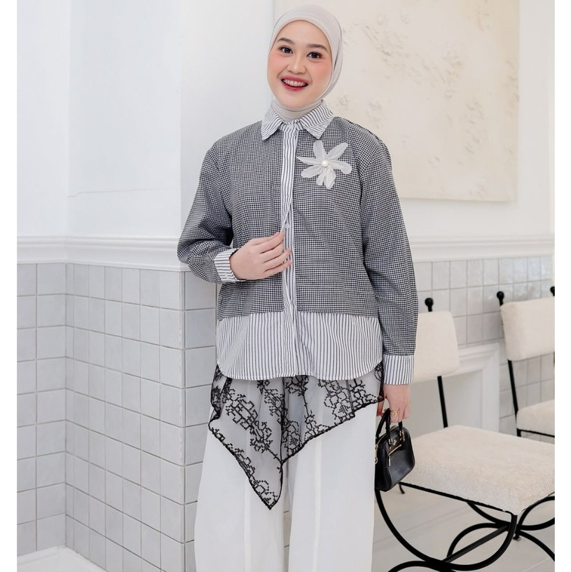 KATUN KEMEJA เสื้อ Mauza Zorra | เสื้อเชิ้ตสตรีลายทางผ้าฝ้ายด้านบน
