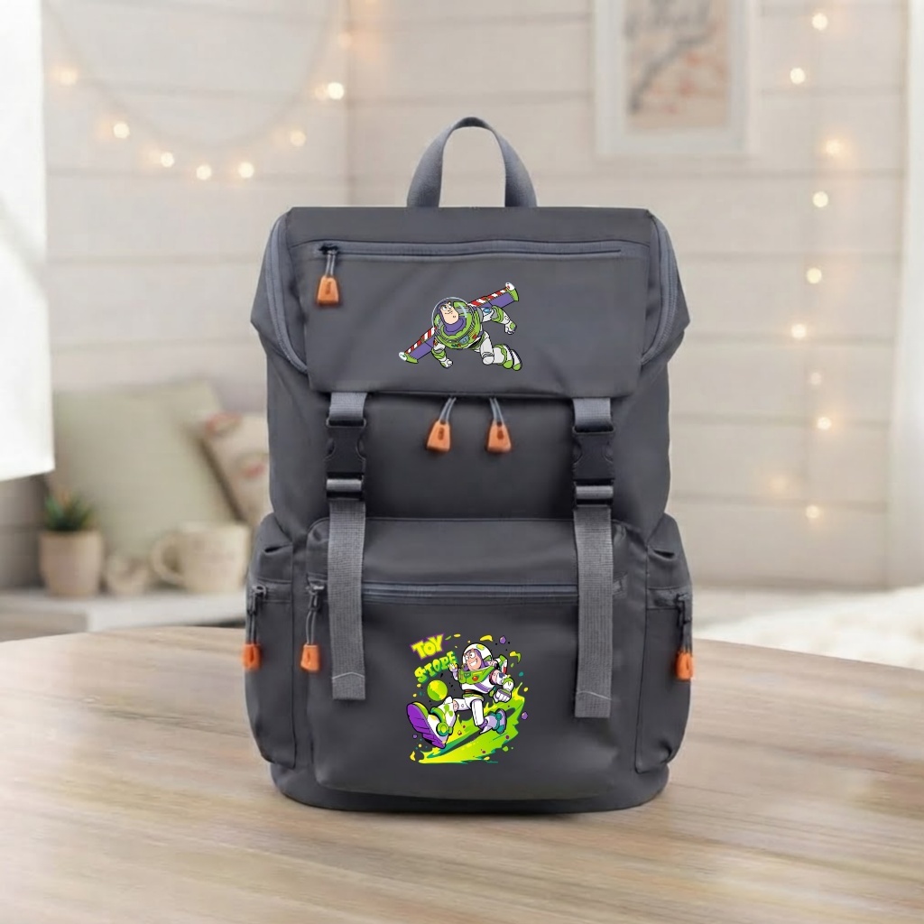 LOKAL HIJAU Tabitus - CUT 046 Casual Grey Boys School Bag Buzz Green Motif Original Local กระเป๋าเป้