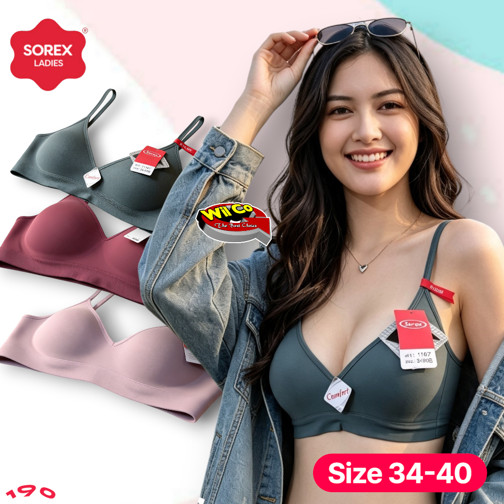 K190 (1-3 ชิ้น) Sorex Bra สําหรับผู้หญิงผู้ใหญ่, Underwire Foam Bra Cup B Size 34 36 38 40 Two Hooks