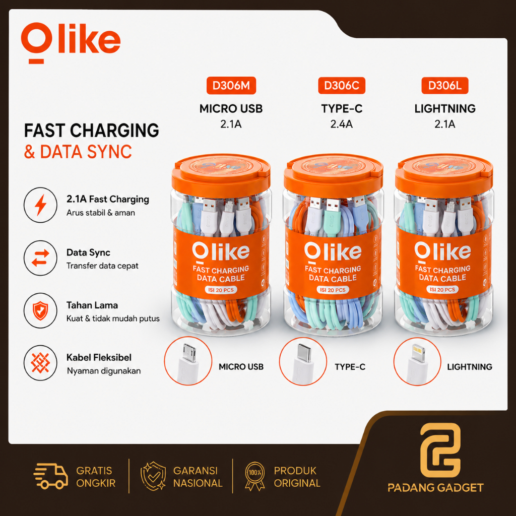 Olike D306 (D306C / D306M / D306L) สายเคเบิลข้อมูล Fast Charging Type-C / Micro USB / Lightning