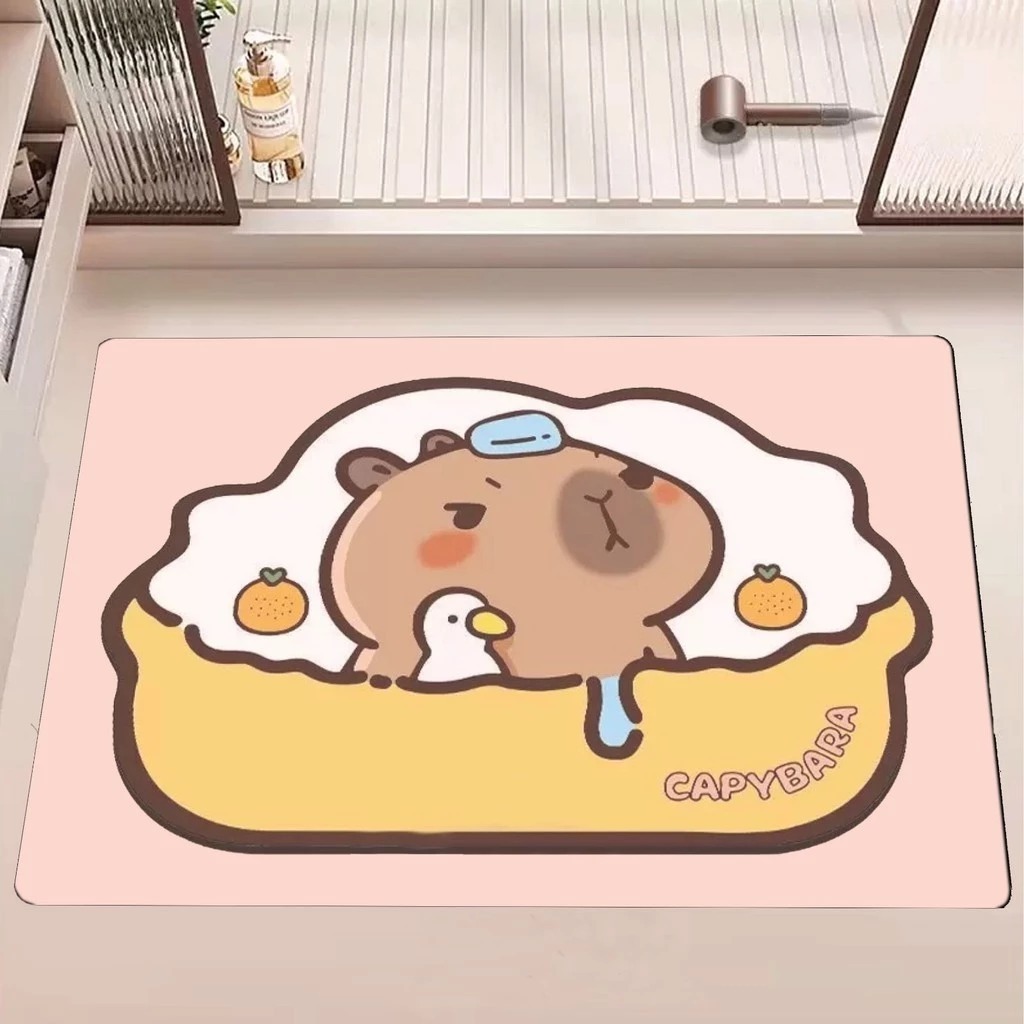 Character Diatomite พรมเช็ดเท้า / พรมเช็ดเท้า Capybara Motif 40x60ซม. เสื่อห้องน้ํา พรมปูพื้นกันลื่น