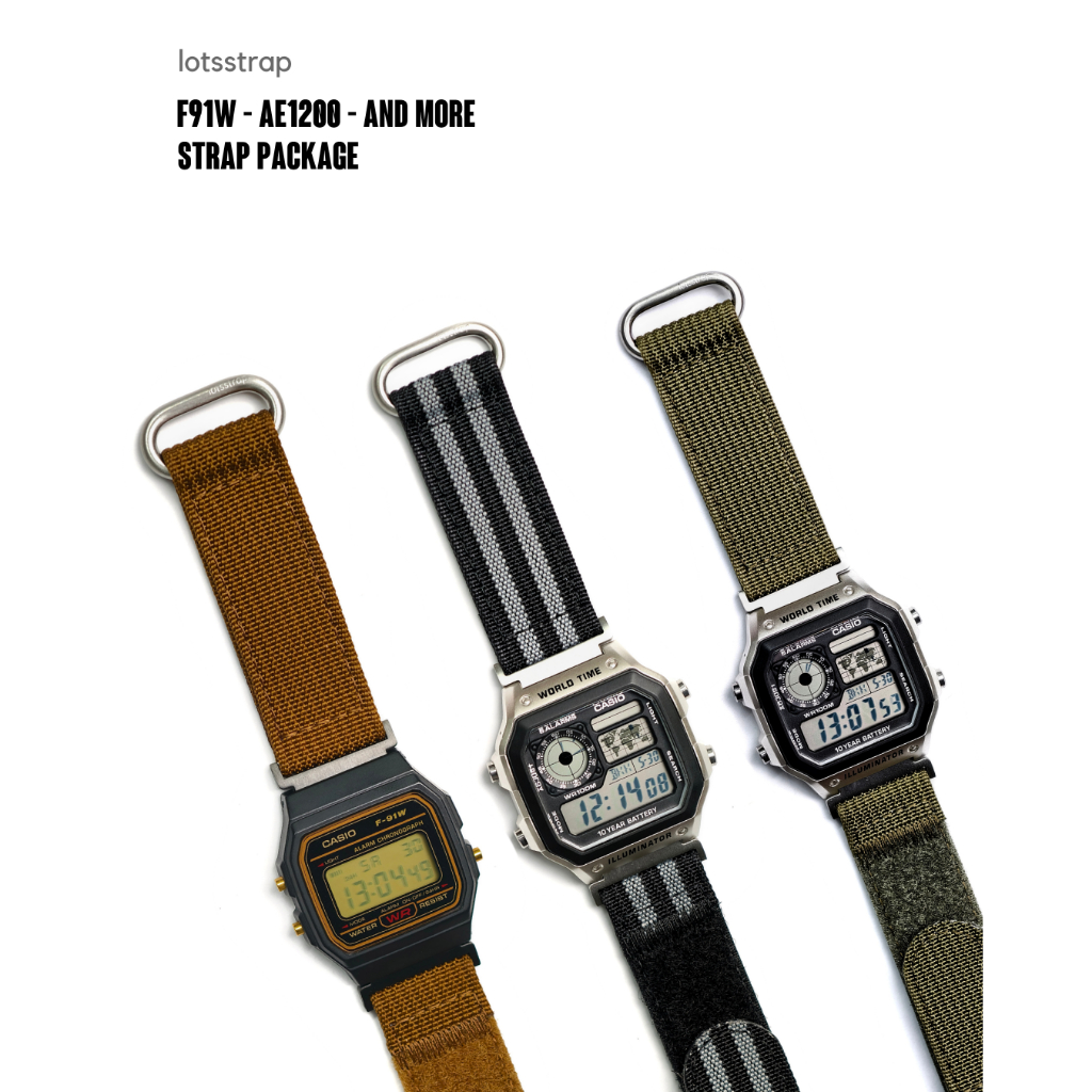 Nato Ribbed ไนลอน Velcro สายคล้อง F91 F91W พร้อมอะแดปเตอร์สแตนเลสสําหรับ F-91WM-7A F91WM-9A 1B 2A 3A