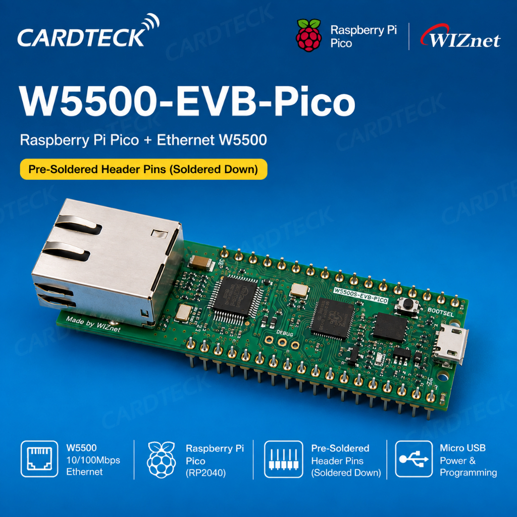 CARDTECK W5500-EVB-Pico Raspberry Pi Pico RP2040 Ethernet W5500 10/100Mbps Pre-Soldered Pin