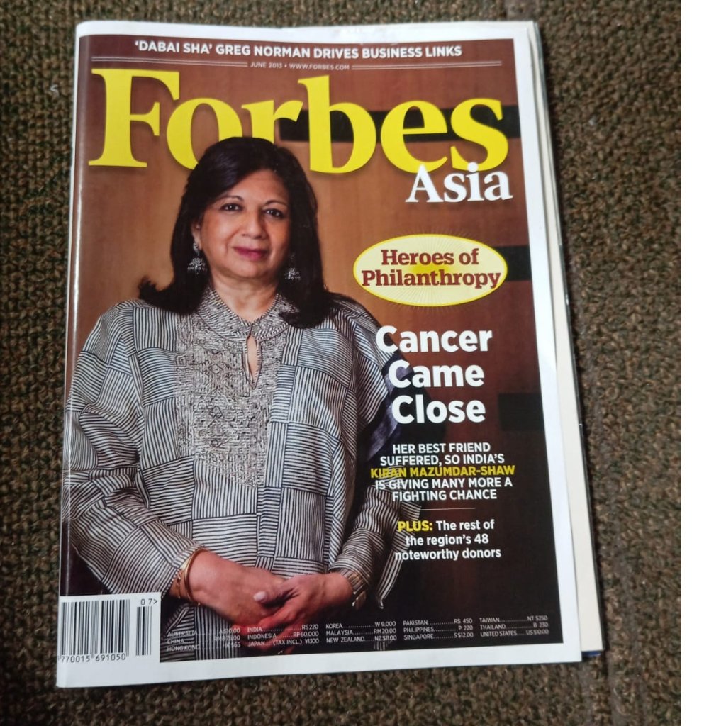 นิตยสาร Forbes Asia มิถุนายน 2013 Edition Heroes of Philanphony Vintage Original Kiran Mazumdar Shaw
