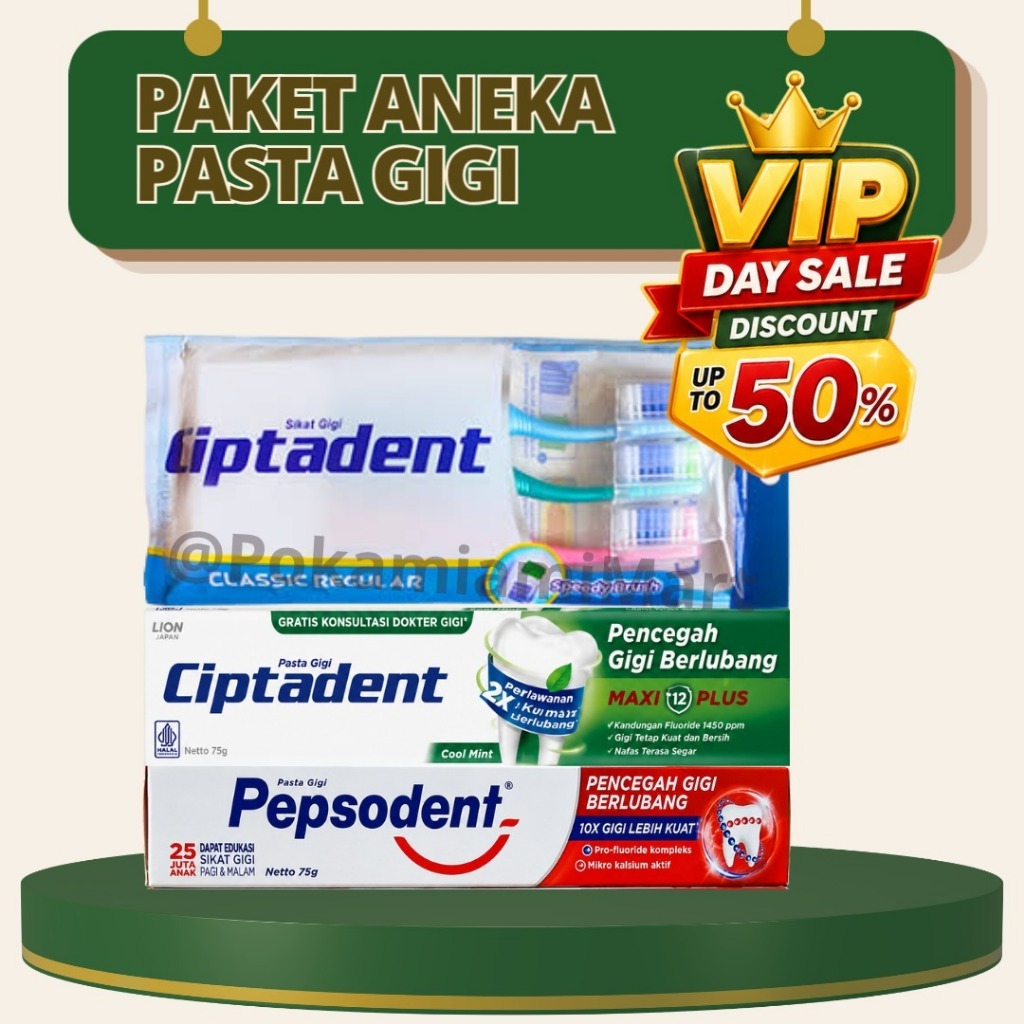 [VIP DAY] [ไม่มี PO] Pokami1 | Ciptadent Pepsodent 75Gram Ciptadent Brush แพ็ค 3 ชิ้น