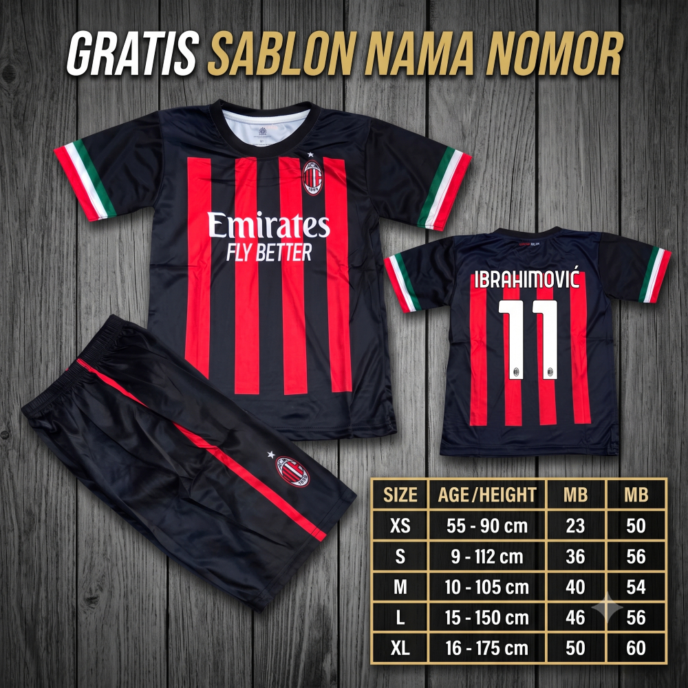 สามารถพิมพ์หน้าจอและหมายเลขสําหรับเสื้อผ้า CILDRENS ACMILAN ของ CILDRENS ACMILAN/ชุดเสื้อฟุตบอลพิมพ์