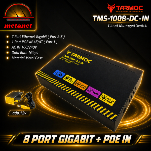 Tarmoc TMS-1008-DC-IN | Smart Switch Cloud Managed 8x Gigabit + POE IN AF/AT เคสโลหะปลอกเหล็ก