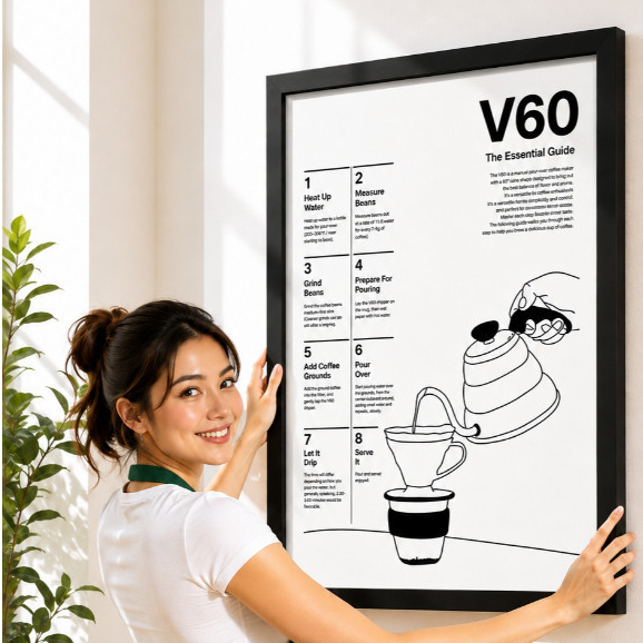 V60 โปสเตอร์กาแฟ Flair Espresso กระโปรงเวียดนามหยดตกแต่งผนังกรอบไม้พรีเมี่ยม - SK520