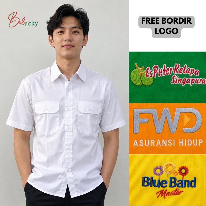KEMEJA BELUCKY - เสื้อเครื่องแบบข้าราชการ, คอปกเครื่องแบบ PDL สีขาวผู้ชาย, แขนสั้น/แขนยาว, ล่าสุด - 