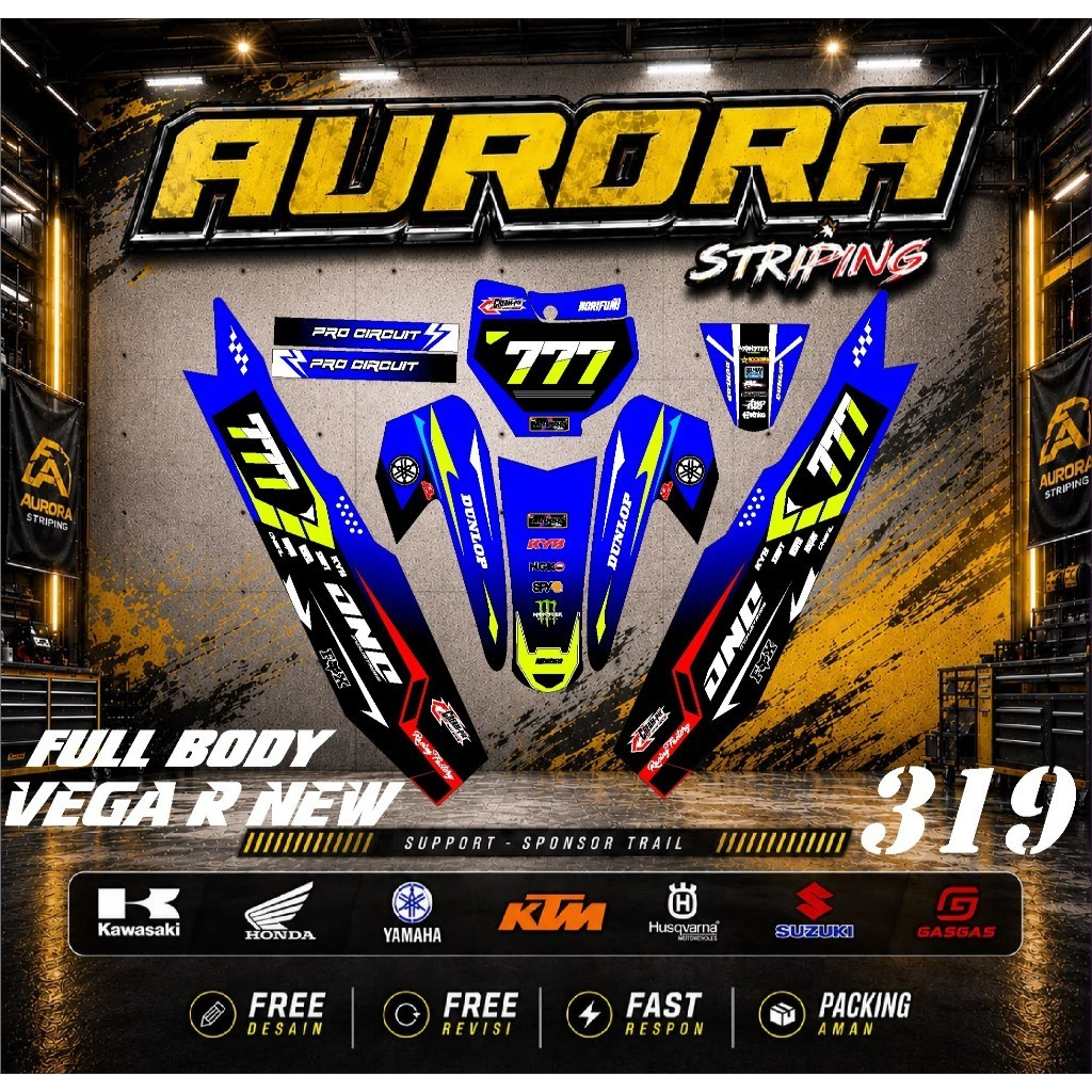 HIJAU สติ๊กเกอร์ DECAL VEGA R ใหม่ FULL BODY RACING สีเขียว BLACK-STRIPING MOTOR SPORT PREMIUM VOL 3