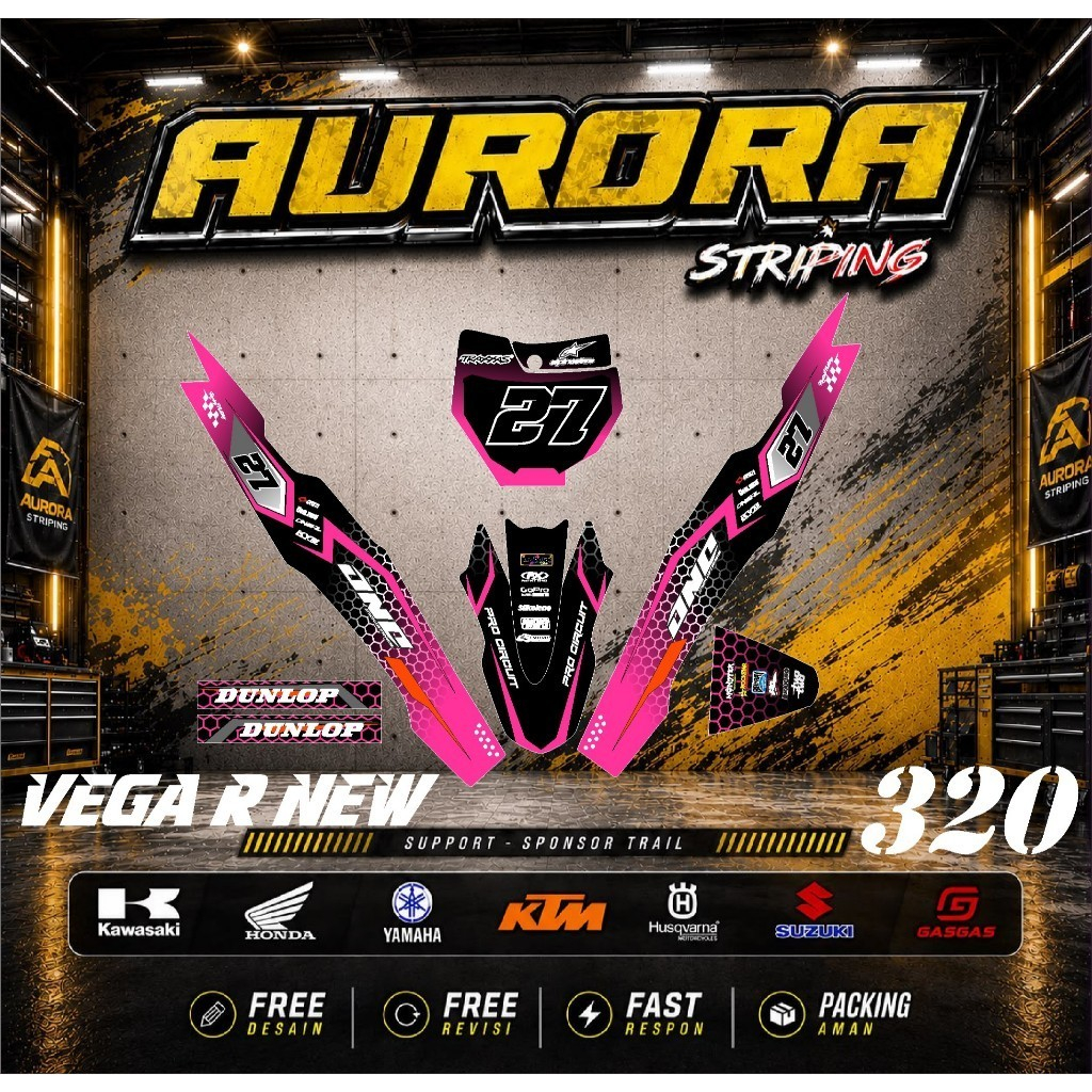 HIJAU สติ๊กเกอร์ DECAL VEGA R ใหม่ FULL BODY RACING สีเขียว BLACK-STRIPING MOTOR SPORT PREMIUM VOL 3
