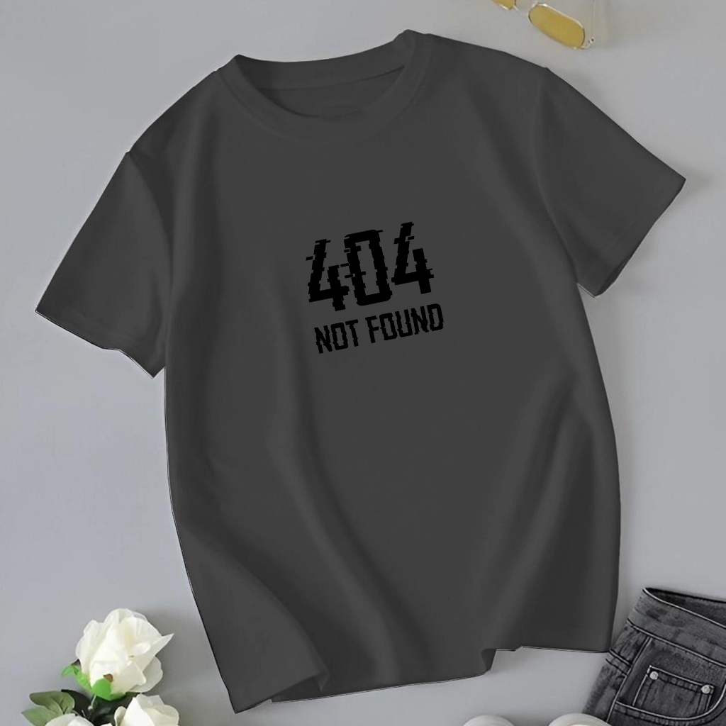 RY FASHION - เสื้อยืดแขนสั้น Unisex โลโก้ 404 NOT FOUND GOLD