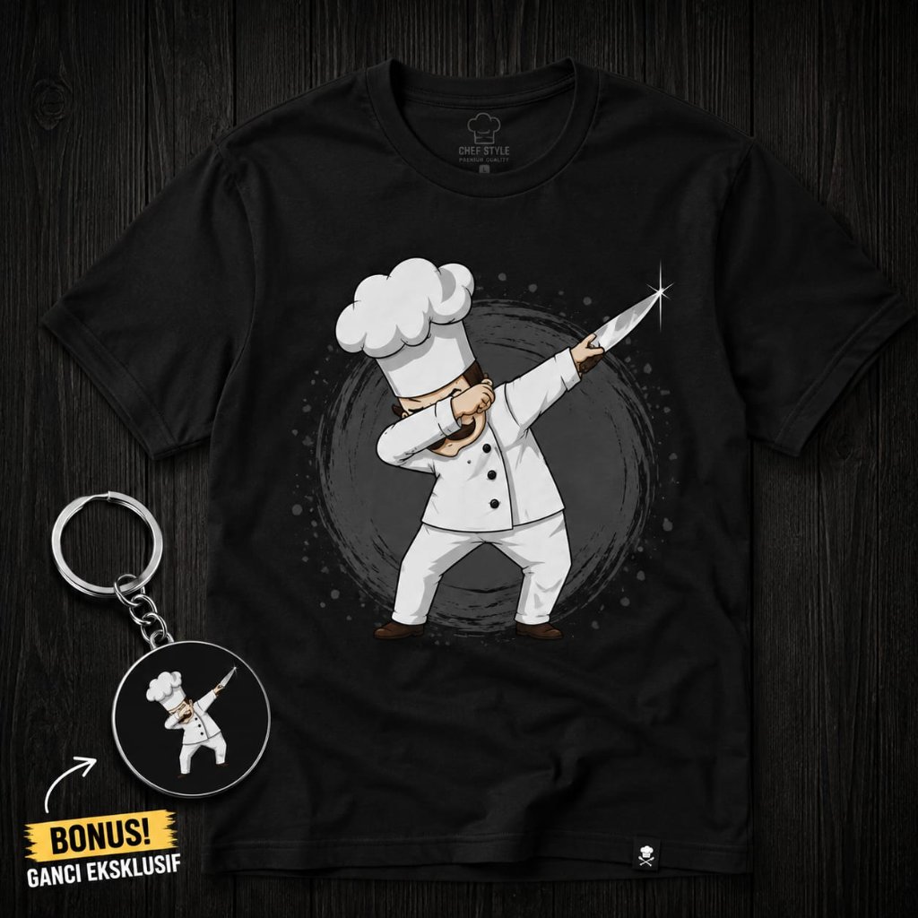 GANTUNGAN เสื้อยืดสไตล์เชฟสีดําพร้อมพวงกุญแจ BONUS