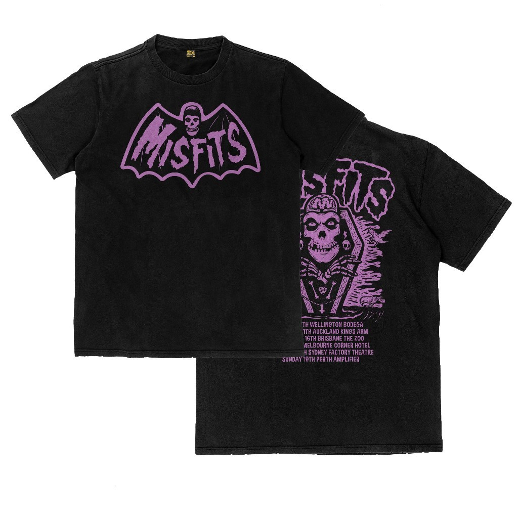 KATUN Misfits ออสเตรเลียทัวร์ 2014 สายสยองขวัญ Punk Rock Flexinc Cotton Vintage Wash 16s Heavyweight เสื้อยืด