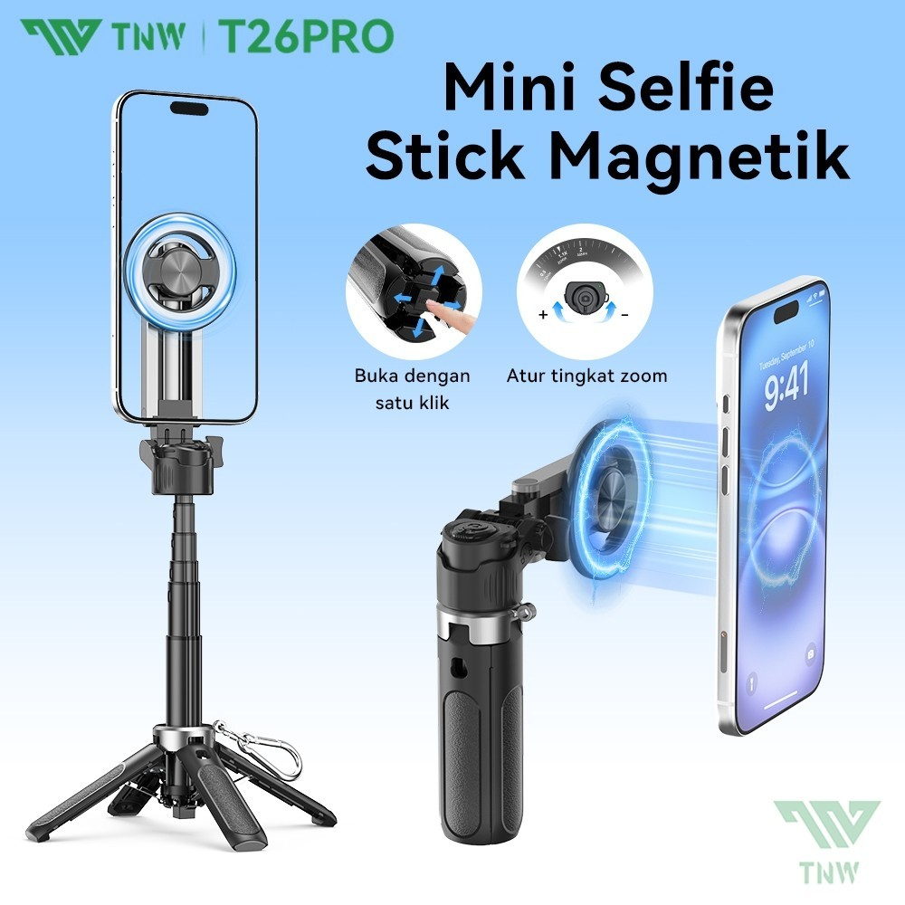 HP TNW T26Pro Magnetic Tongsis ขาตั้งกล้องขยายได้ Grip Selfie Stick 3IN1 พร้อม Bluetooth Zoom รีโมทค