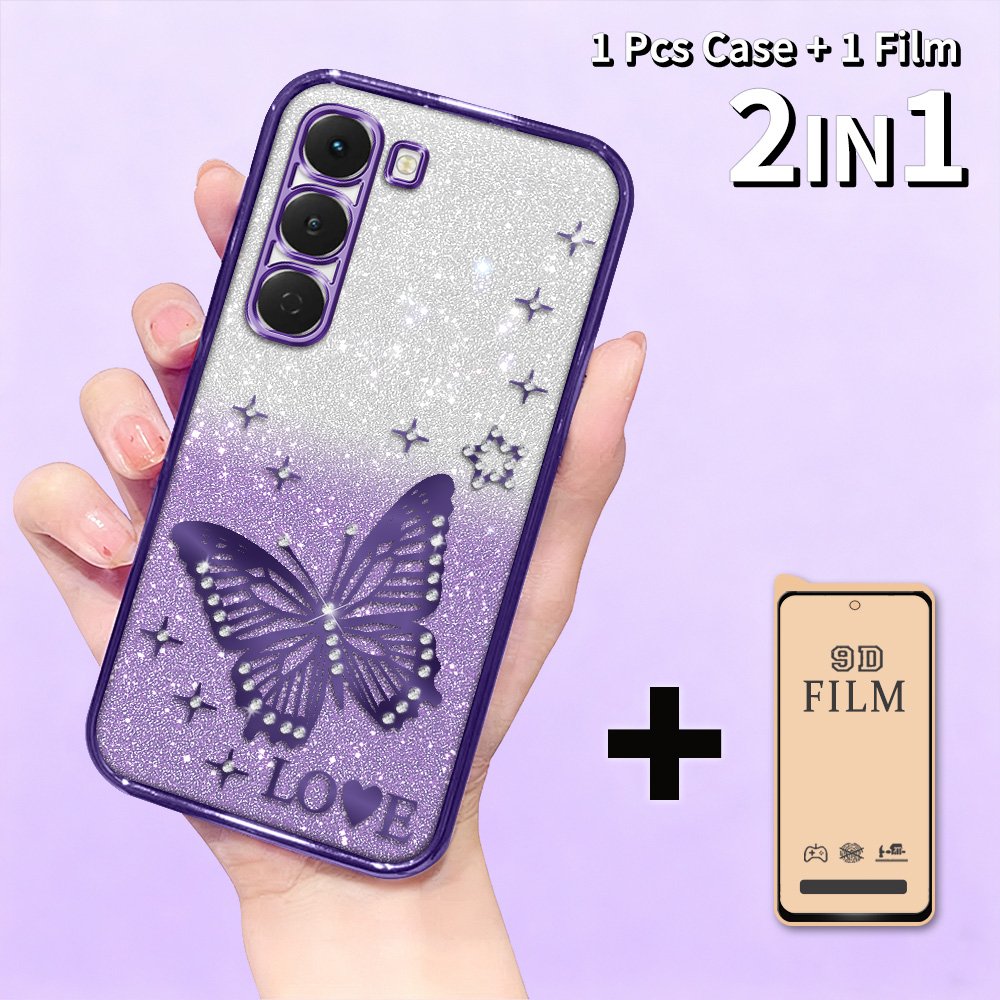 เคสสําหรับ Tecno Spark 40 Pro KM6 Glitter Diamond Gradient - TPU Softcase Butterfly Star + 9D เซรามิ