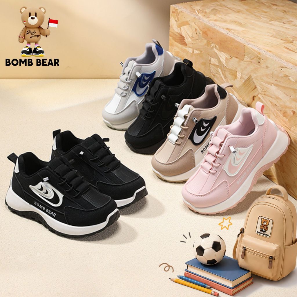 9.9 Bomb Bear Black Premium Sporty Elementary School Boys School รองเท้าผ้าใบ 3-12 ปี 2503