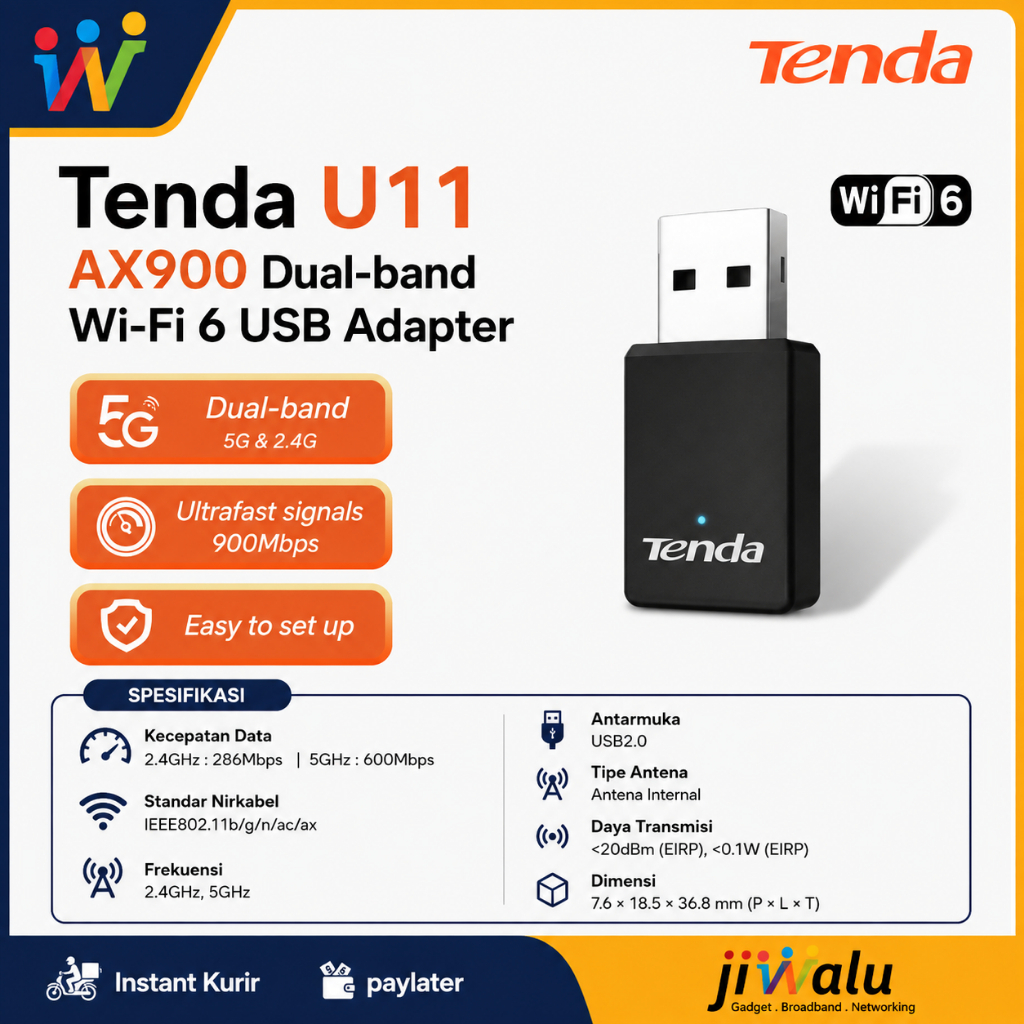 Tenda U11 AX900 อะแดปเตอร์ USB Wi-Fi 6 ดูอัลแบนด์
