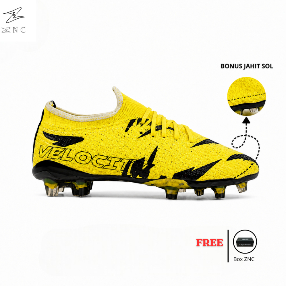 ZNC - รองเท้าฟุตบอลผู้ชาย Semi-Boot ZNC Velocity FG สีเหลือง สีดํา