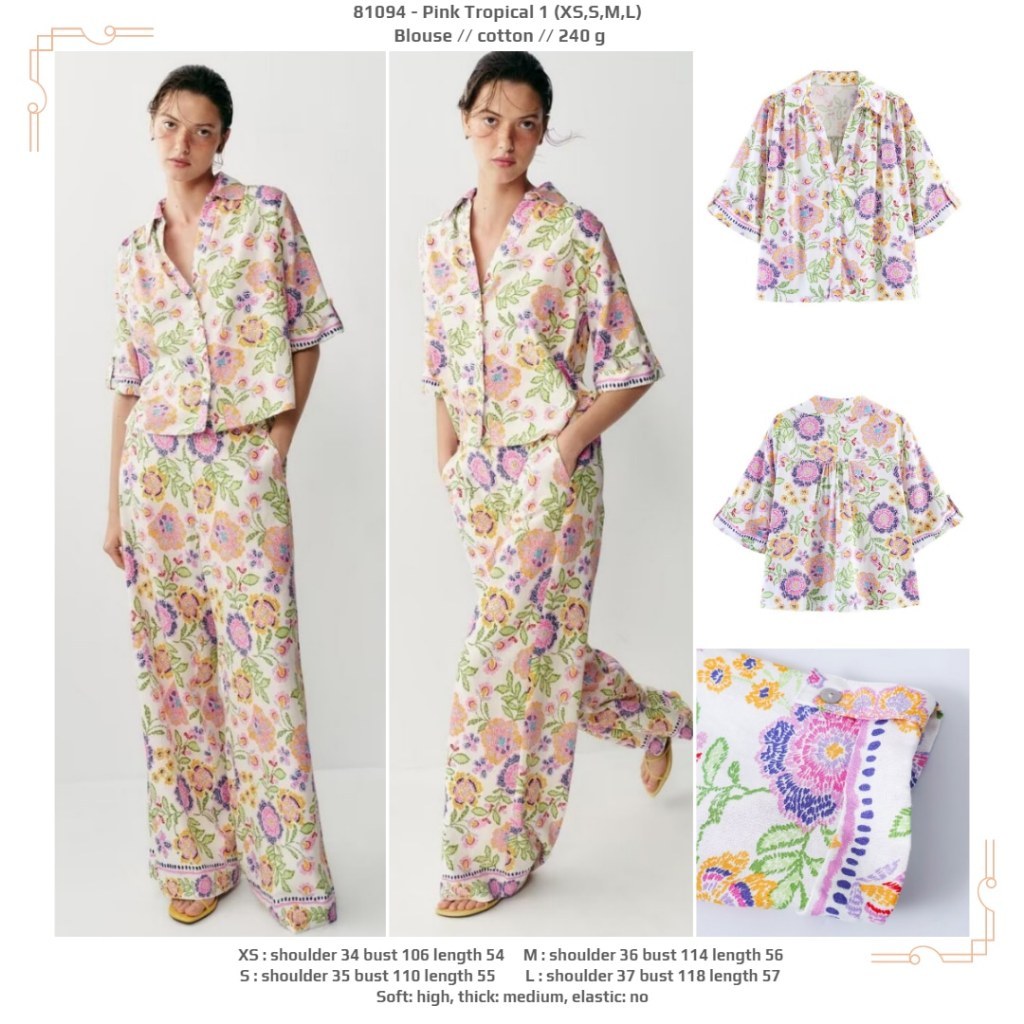 HC0OT - Pink Tropical 1 (XS,S,M,L) - เสื้อเบลาส์ 260825