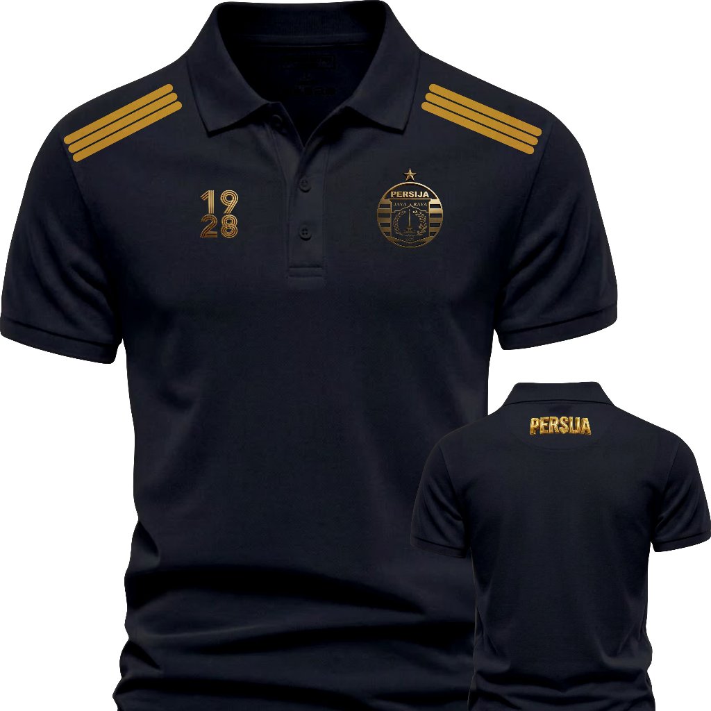 Size M-4XL Persija Gold Premium Elegant Polo Shirt 1928 - Casual Persija Line Gold Collar Shirt