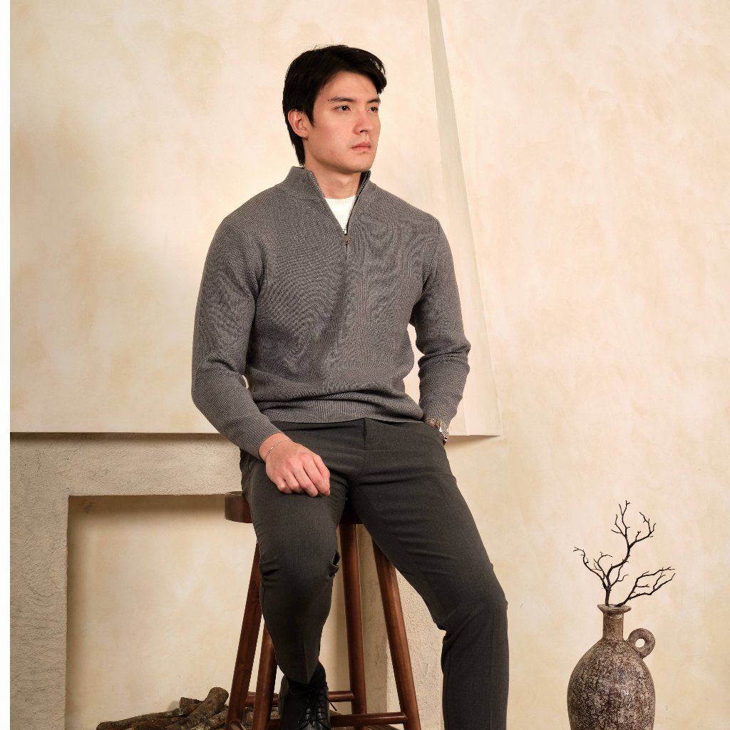 BRUNES - เสื้อสเวตเตอร์ซิป Quarter Knit| ชุดบุรุษ Quarter-zip