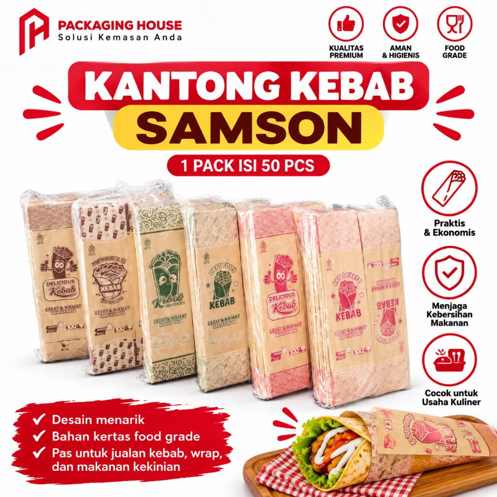 [50 ชิ้น] KEBAB BAGS l KEBAB PACKAGING l SAMSON KEBAB BAGS CONTENTTS 50 ชิ้น