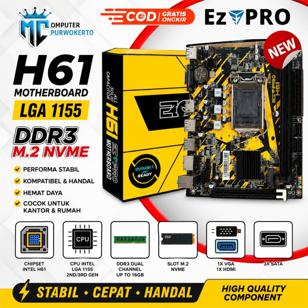 เมนบอร์ดเมนบอร์ด H61 EZPRO ซ็อกเก็ต LGA 1155 NVME USB 3.0