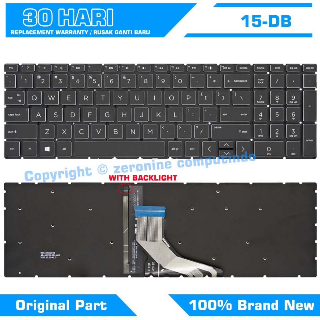 HP 15-DA 15-DB 15-DK 15-DR 15-DW 15-DU 15S-DU คีย์บอร์ดแบ็คไลท์