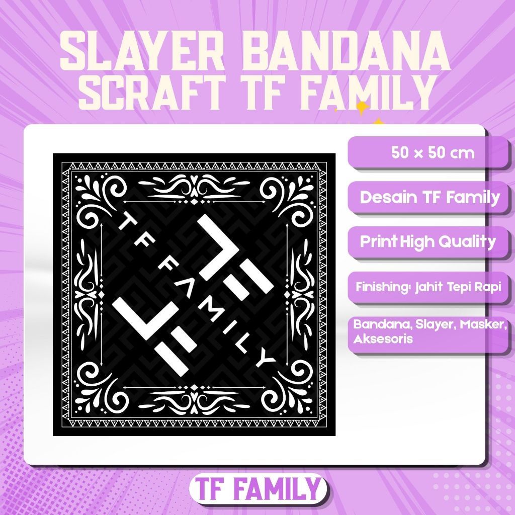 Bandana Slayer Scraft Theme TF FAMILY พิมพ์เต็มลาย TF FAMILY