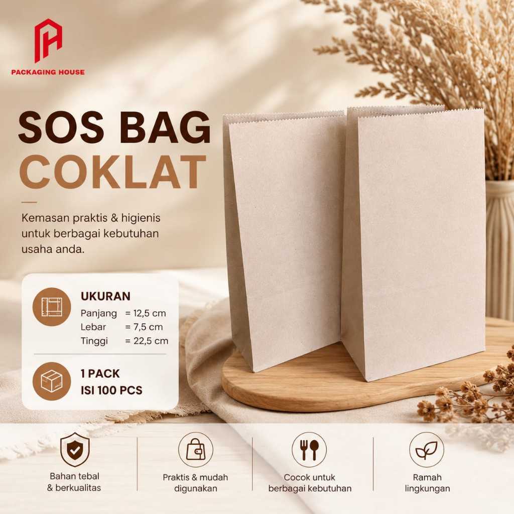 [100 ชิ้น] BROWN SOS BAG I BROWN KRAFT PAPER BAG I SOS PAPER BAG