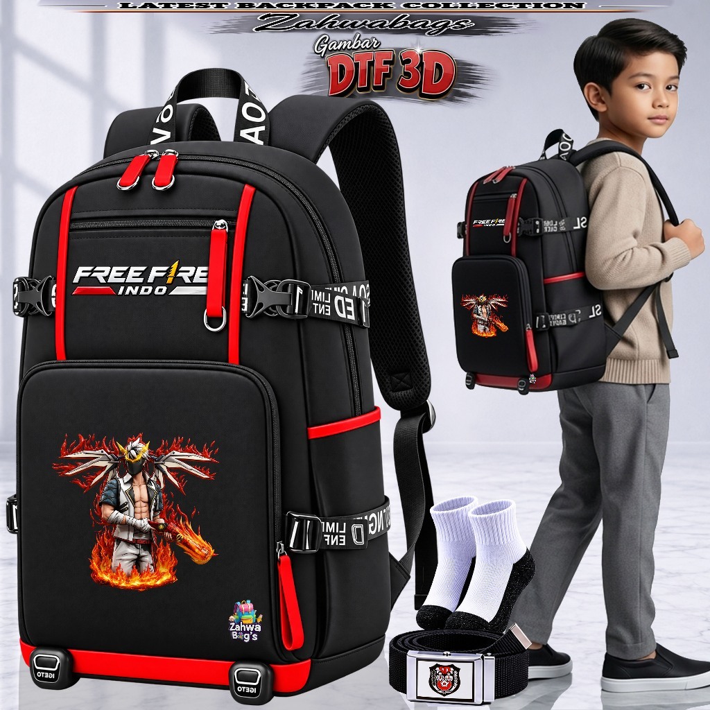 ZB_BOYS SCHOOL BAGS GAMING FREEFIRE BOYS BACKPACKS FOR ELEMENTARY-JUNIOR-SECURITY SCHOOL, TRENDY AND