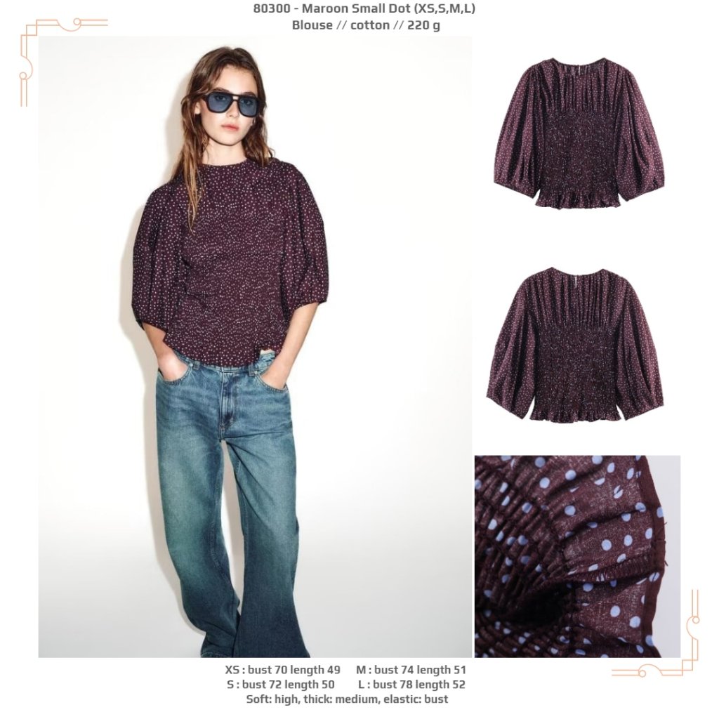 H0N00 - Maroon Small Dot (XS,S,M,L) - เสื้อเบลาส์ 260903