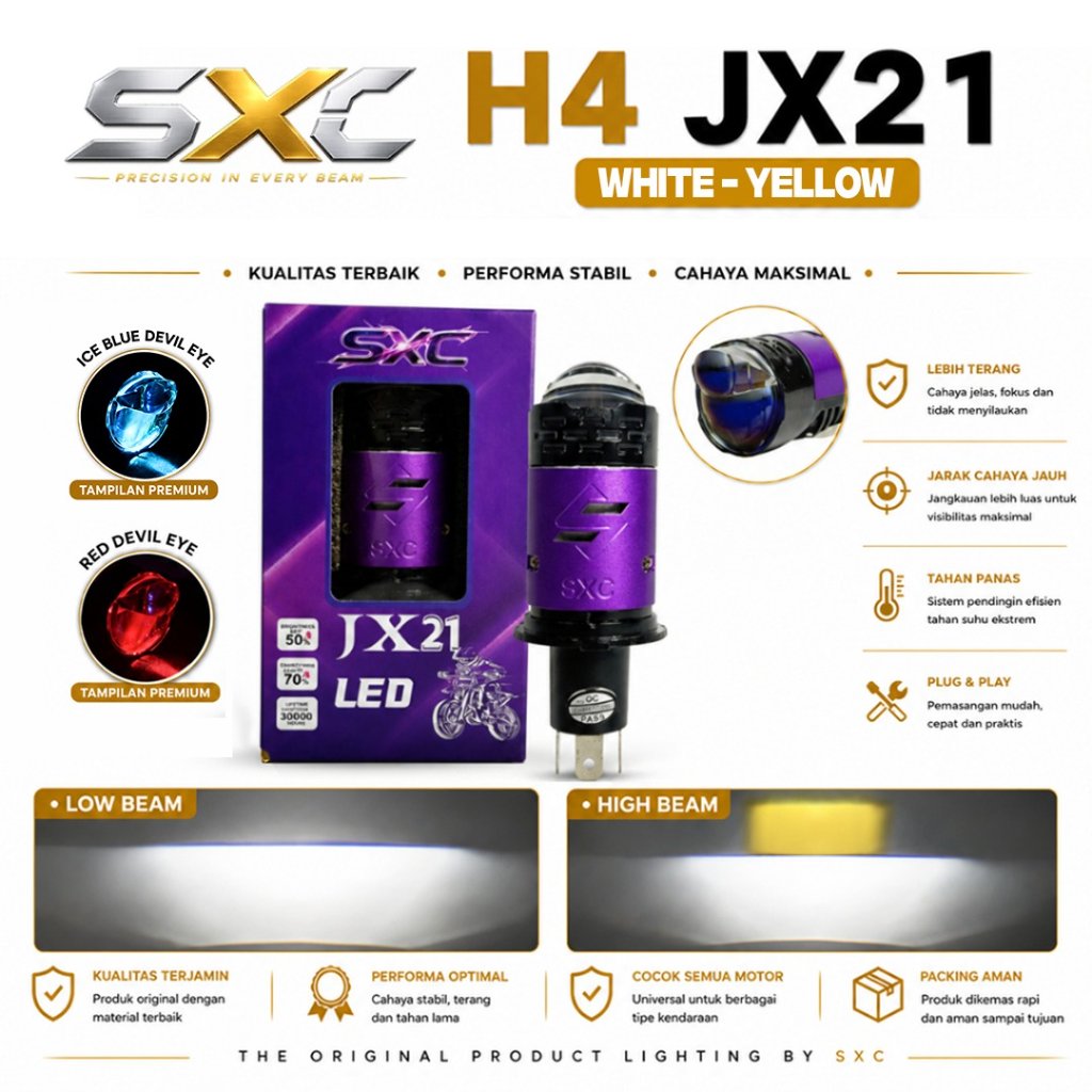 CAHAYA ORIGINAL H4 LED JX21 40 วัตต์ใหม่ UPGRADE PREMIUM SXC ยี่ห้อ HIGH LOW AC DC H4 MINI PROJECTOR BILED H4 LIGHT