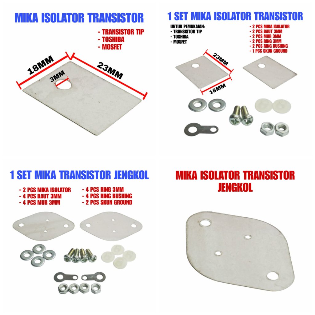 TOSHIBA/JENGKOL/TIP/MOSFET ทรานซิสเตอร์ MICA + 3MM BOLT NUT BUSHING RING