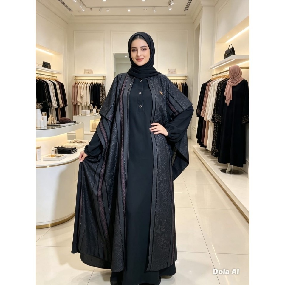 Titania Abaya Jetblak ผสม Jaguar หรูหรา
