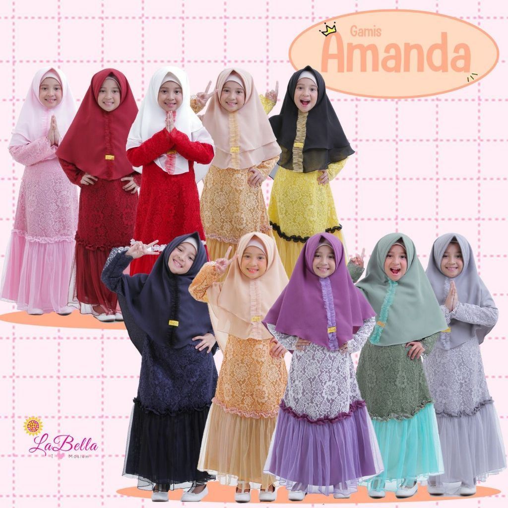 HIJAU MERAH UNGU (baby-12 ปี) เสื้อผ้ามุสลิม Baby & Children Gamis Set Labella Official Hijab Set Pa
